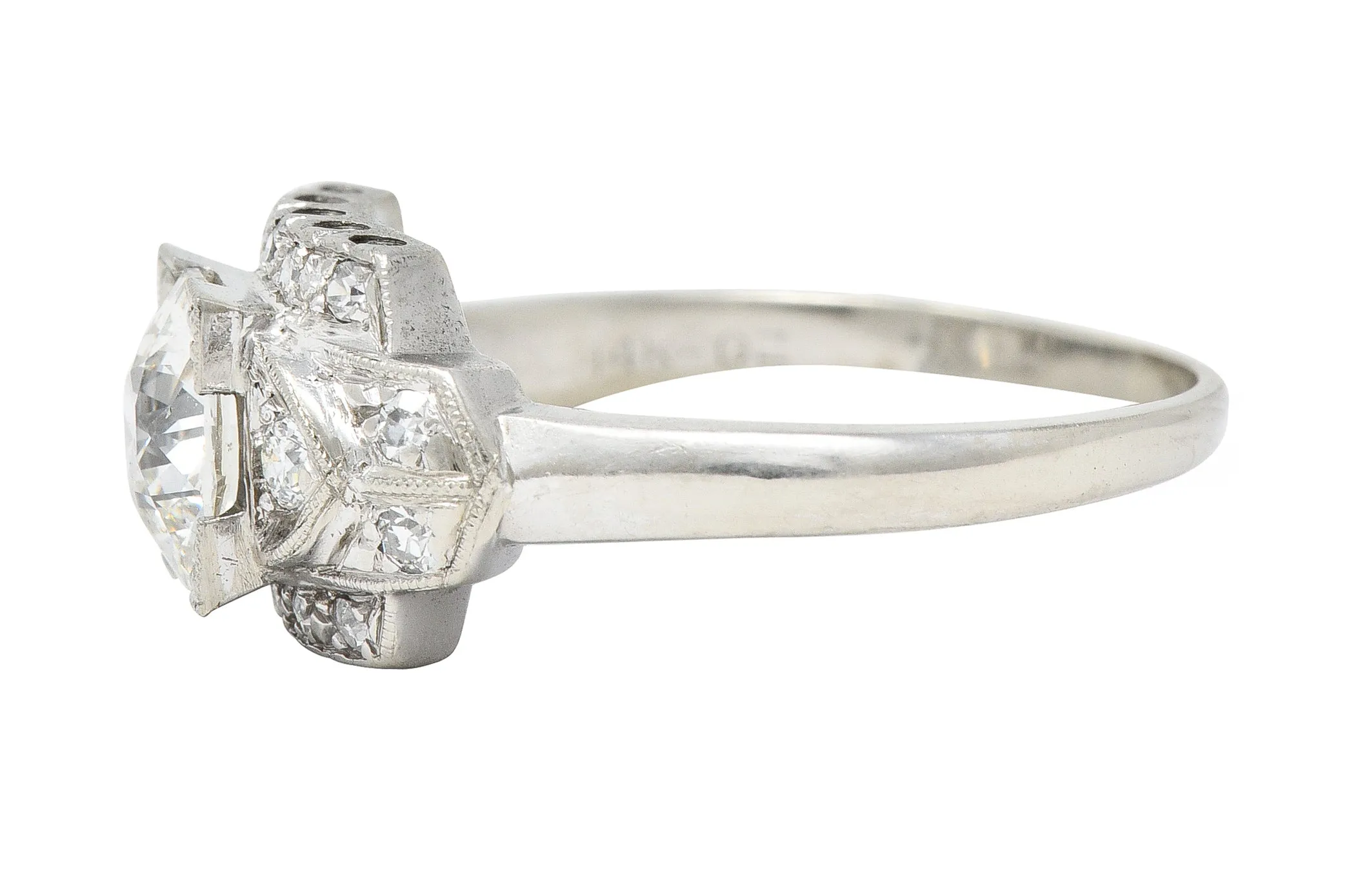 Art Deco 1.39 CTW Old European Cut Diamond 14 Karat White Gold Stepped Vintage Engagement Ring