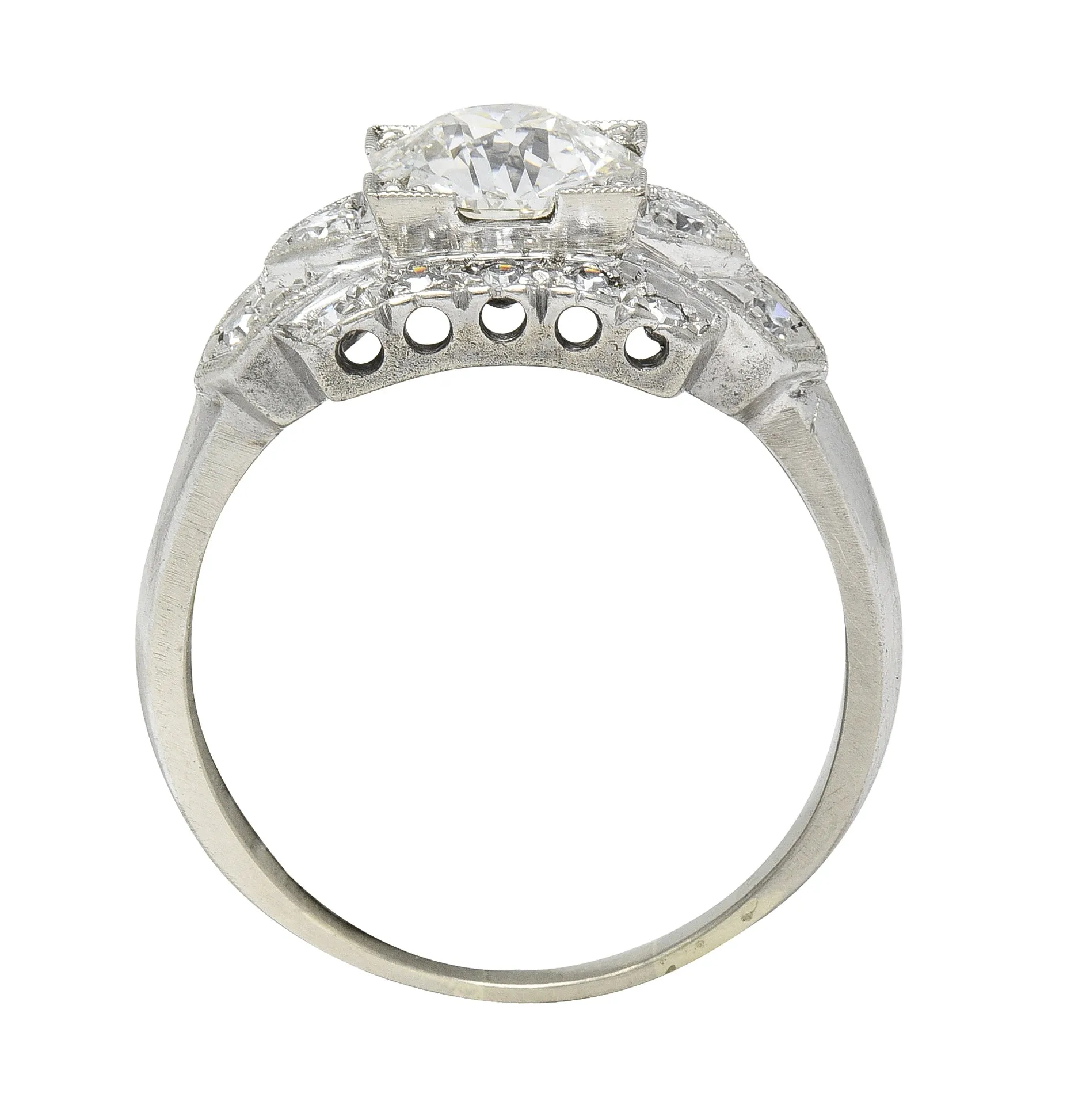 Art Deco 1.39 CTW Old European Cut Diamond 14 Karat White Gold Stepped Vintage Engagement Ring