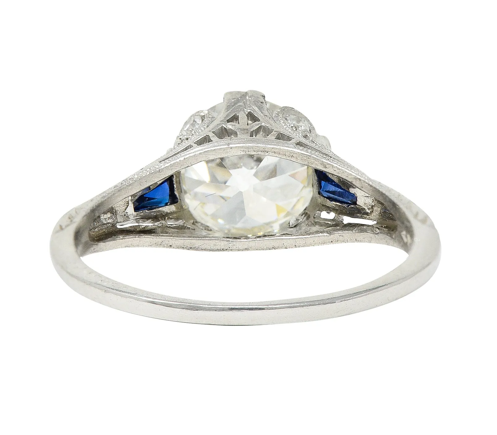 Art Deco 1.95 CTW Diamond Sapphire Platinum Vintage Engagement Ring GIA