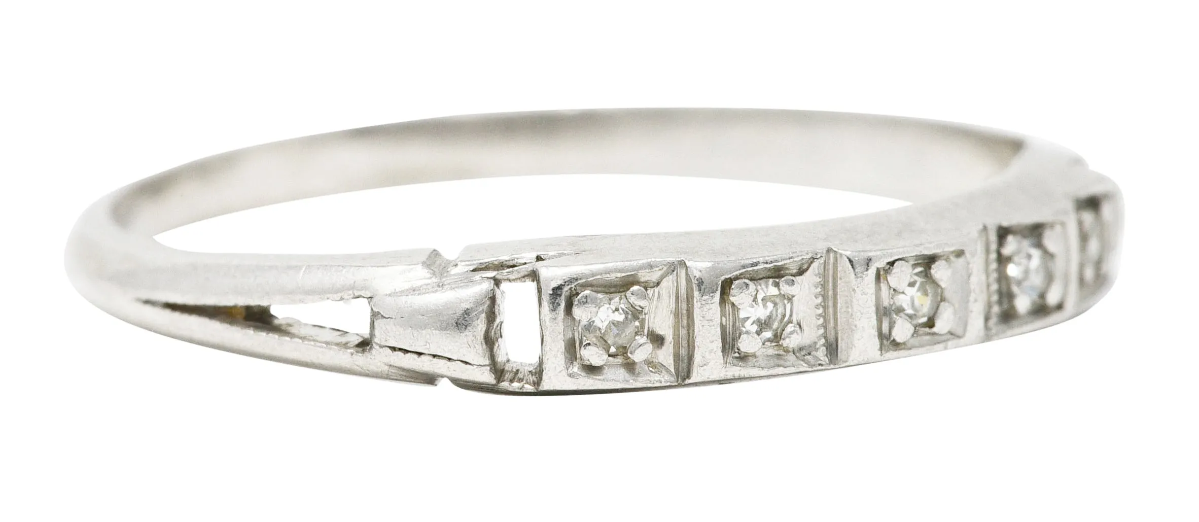 Art Deco Diamond Platinum Square Step Vintage Wedding Band Ring