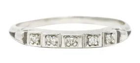 Art Deco Diamond Platinum Square Step Vintage Wedding Band Ring