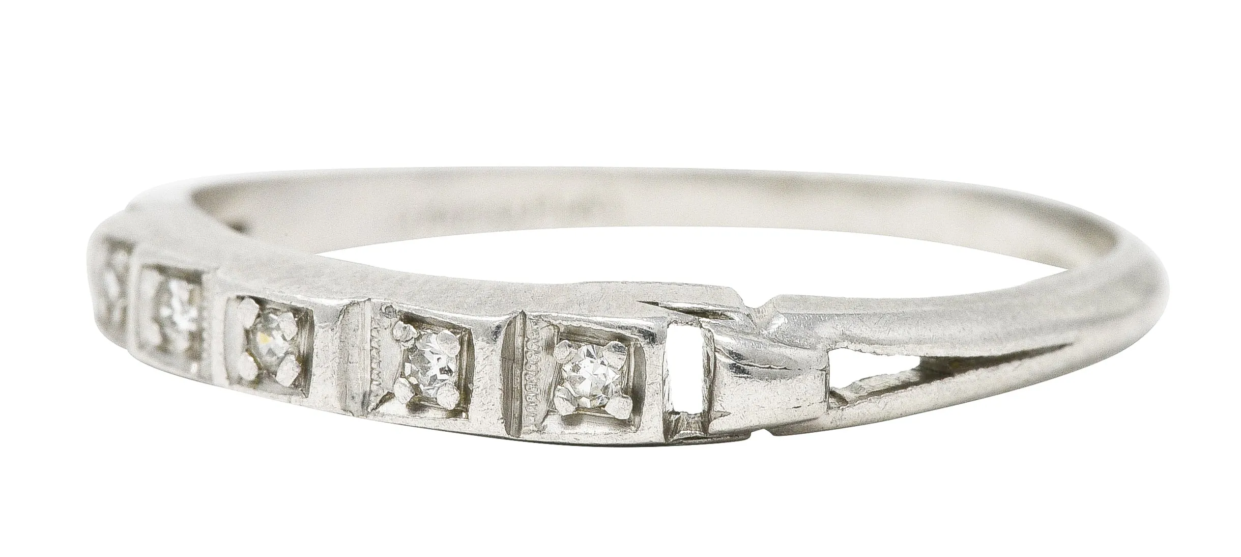 Art Deco Diamond Platinum Square Step Vintage Wedding Band Ring