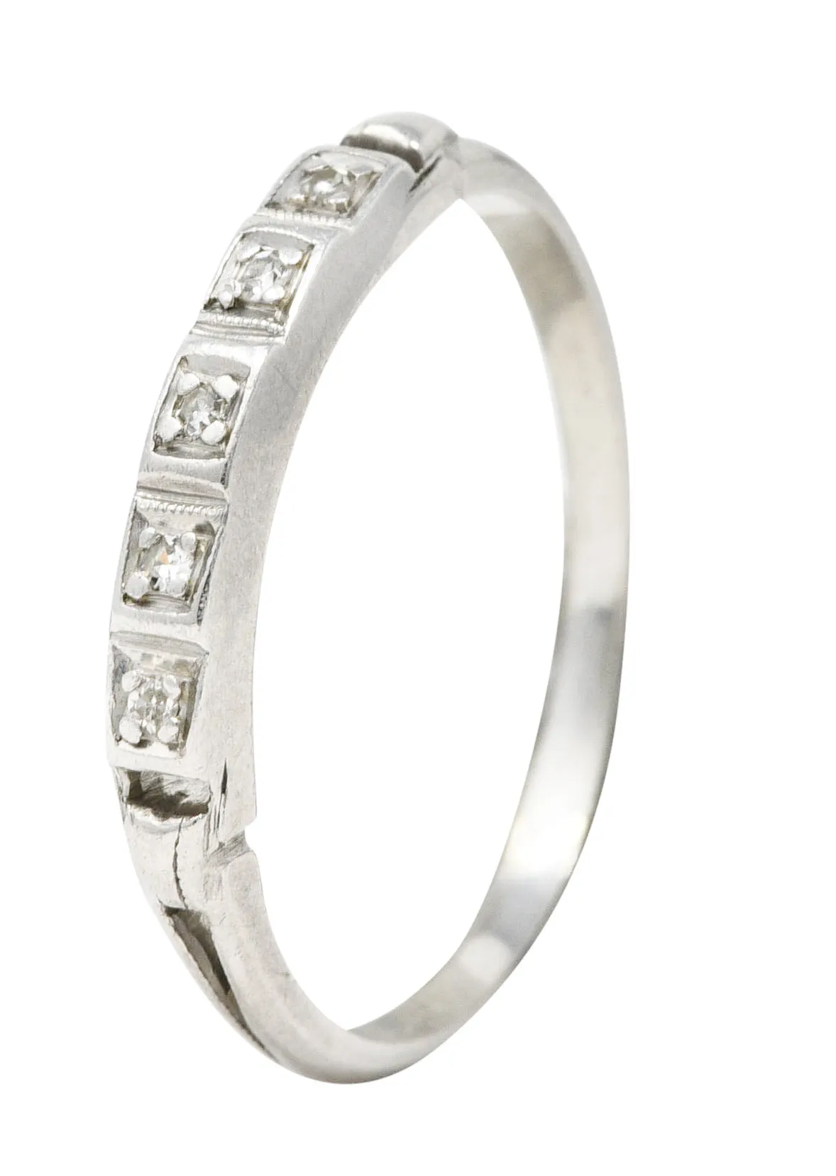 Art Deco Diamond Platinum Square Step Vintage Wedding Band Ring