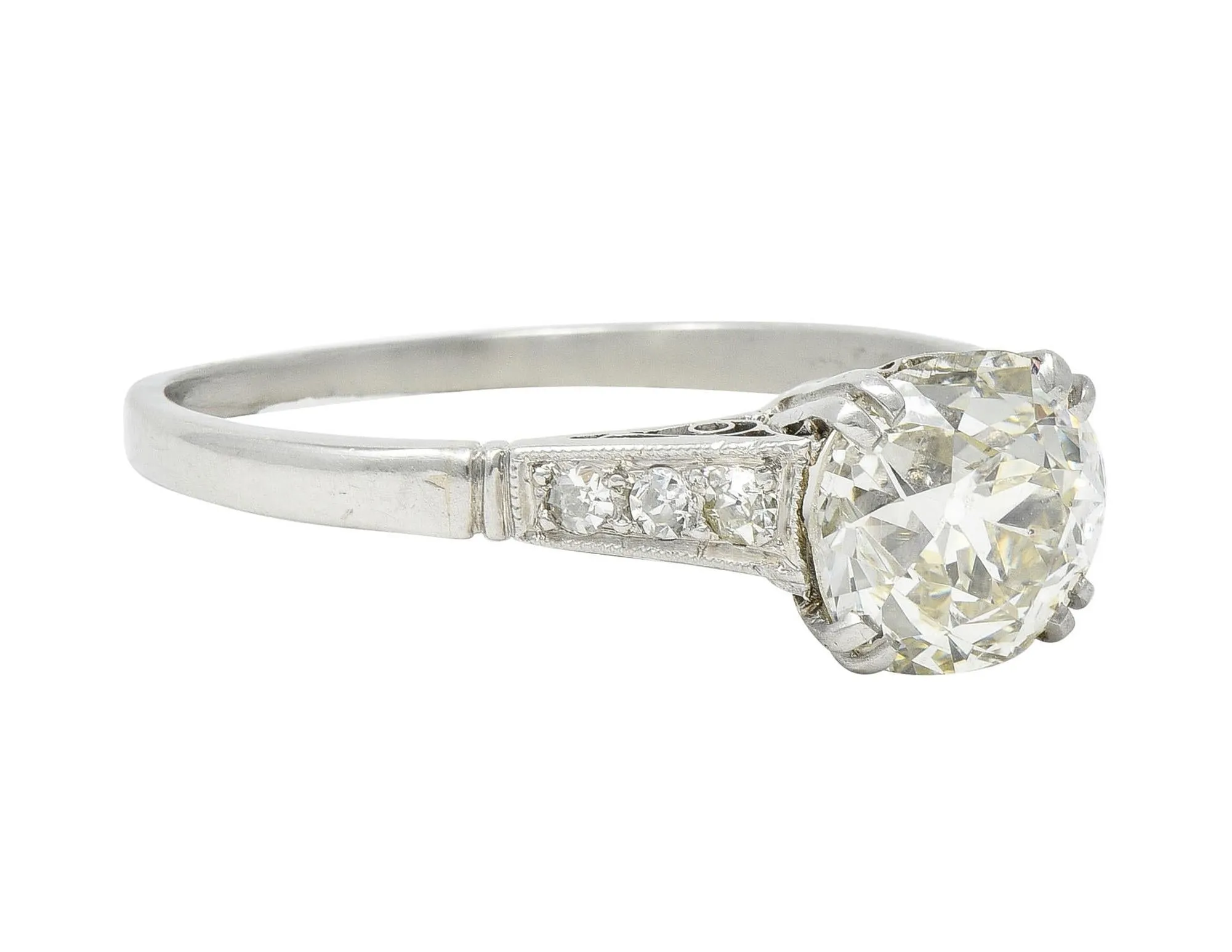 Art Deco Old Mine Cut Diamond Platinum Scrolling Vintage Engagement Ring