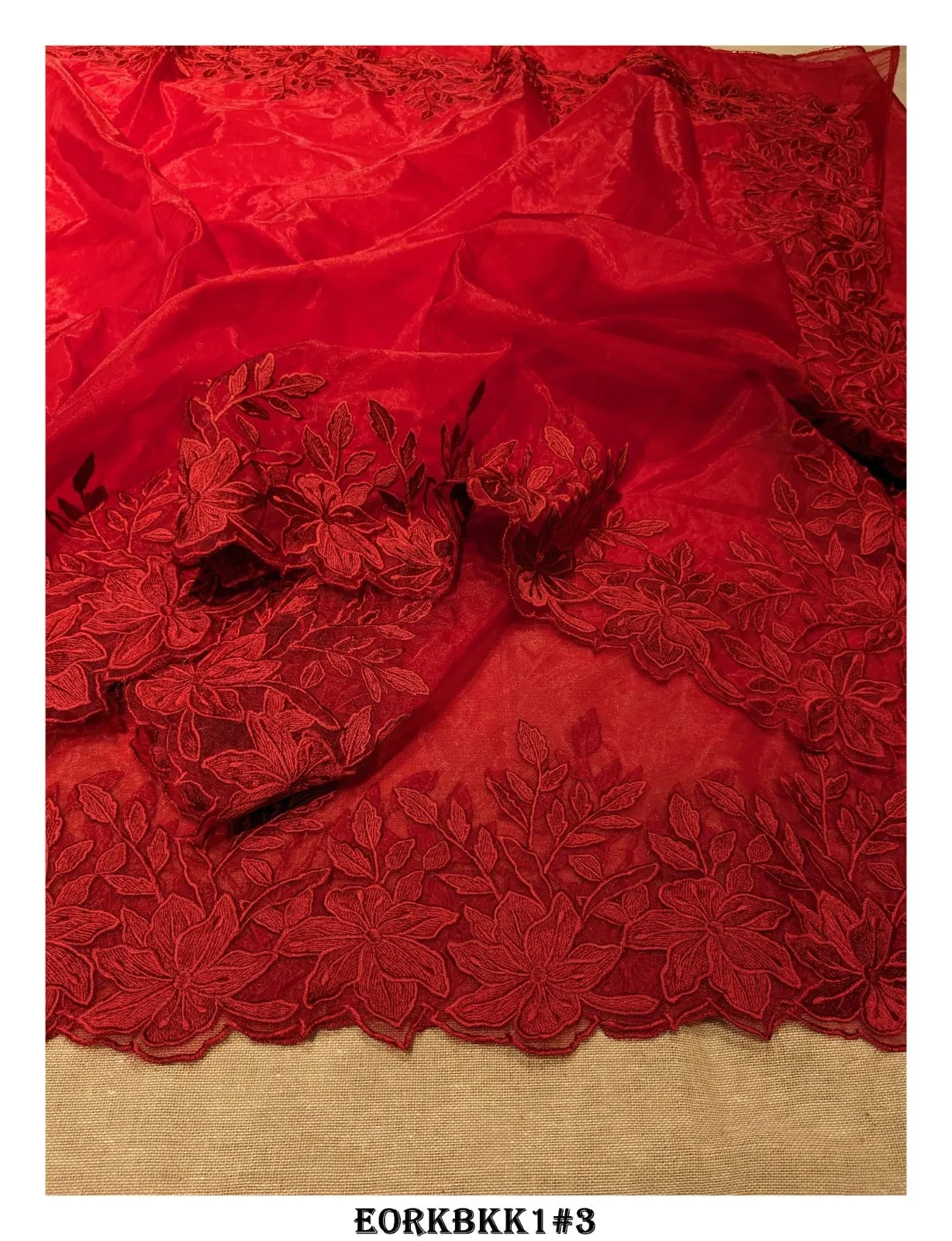 Beautiful Red Floral Embroidered Organza Saree with Blouse - KIA001ESA