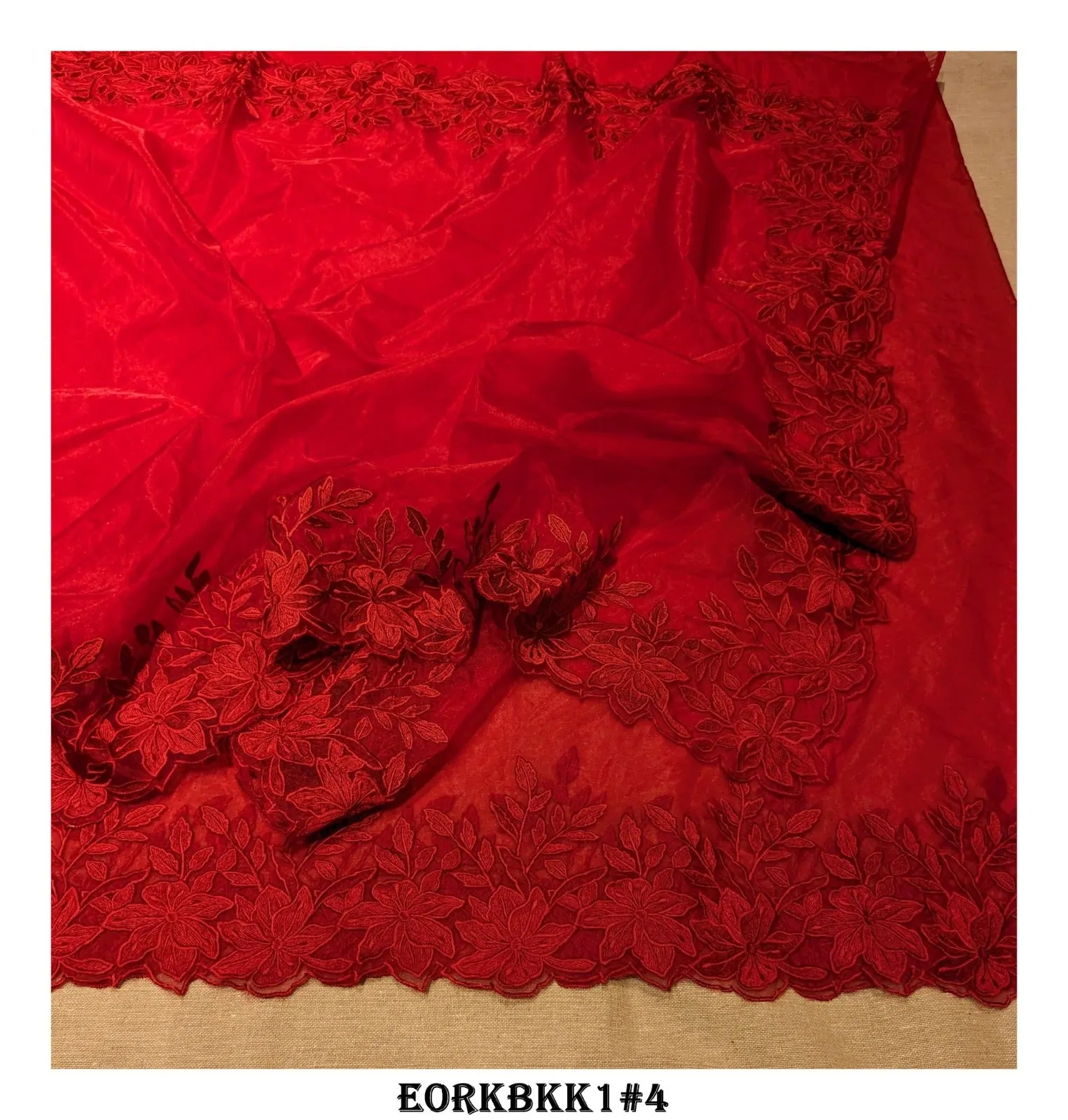 Beautiful Red Floral Embroidered Organza Saree with Blouse - KIA001ESA