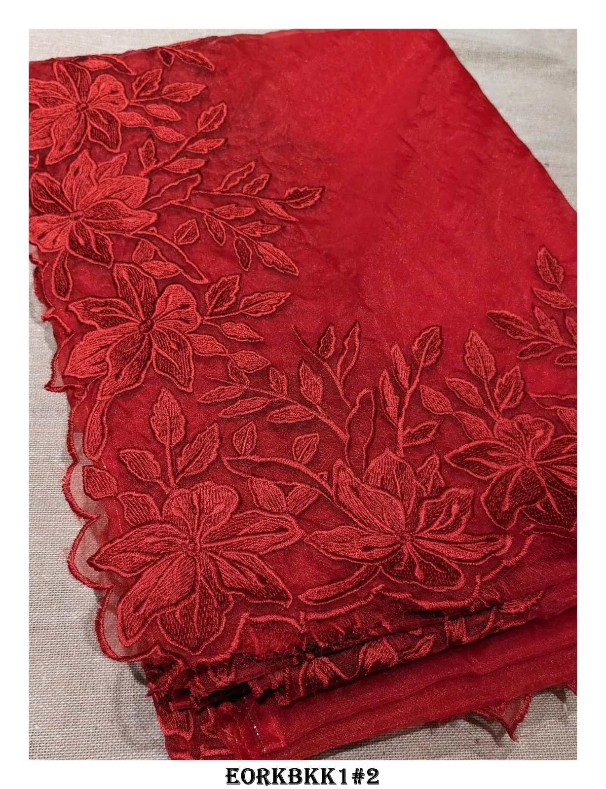 Beautiful Red Floral Embroidered Organza Saree with Blouse - KIA001ESA