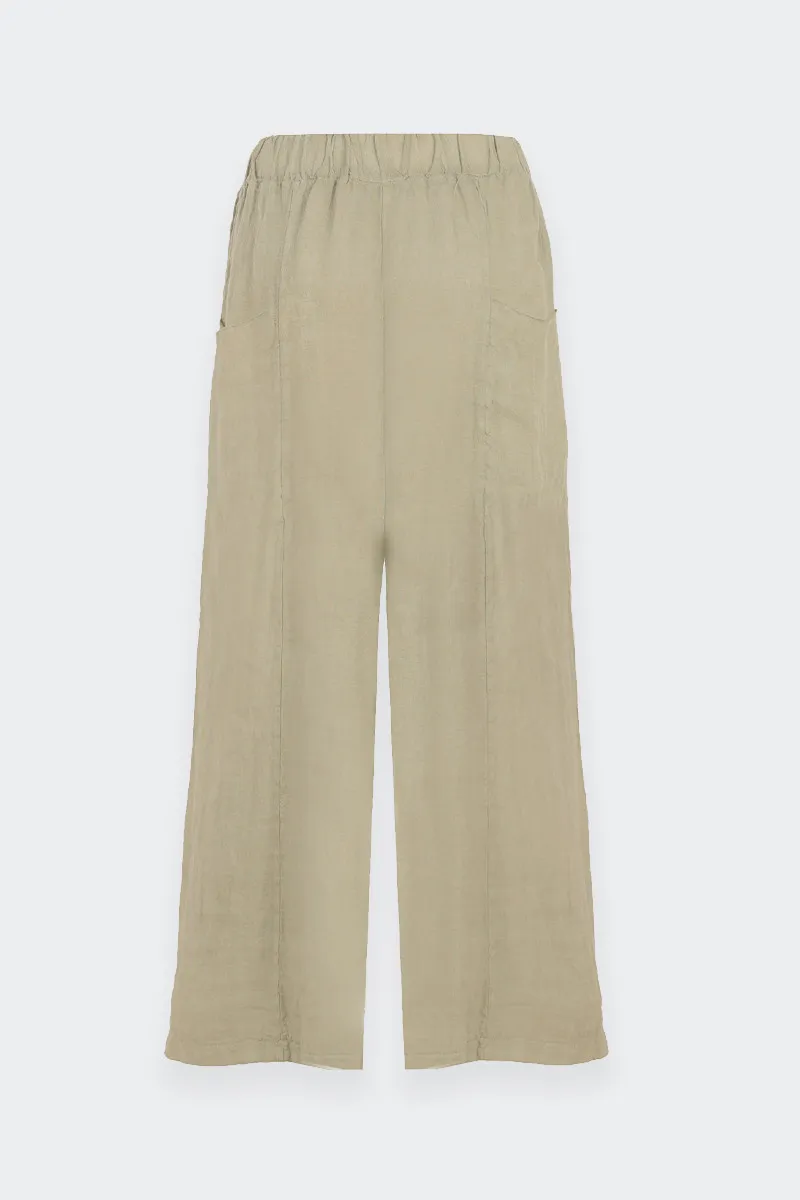 Beige linen wide-leg trousers