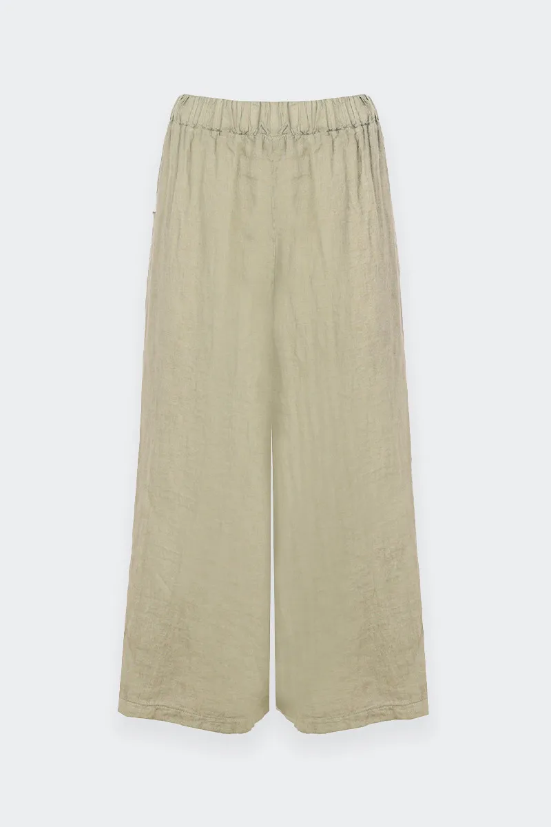 Beige linen wide-leg trousers