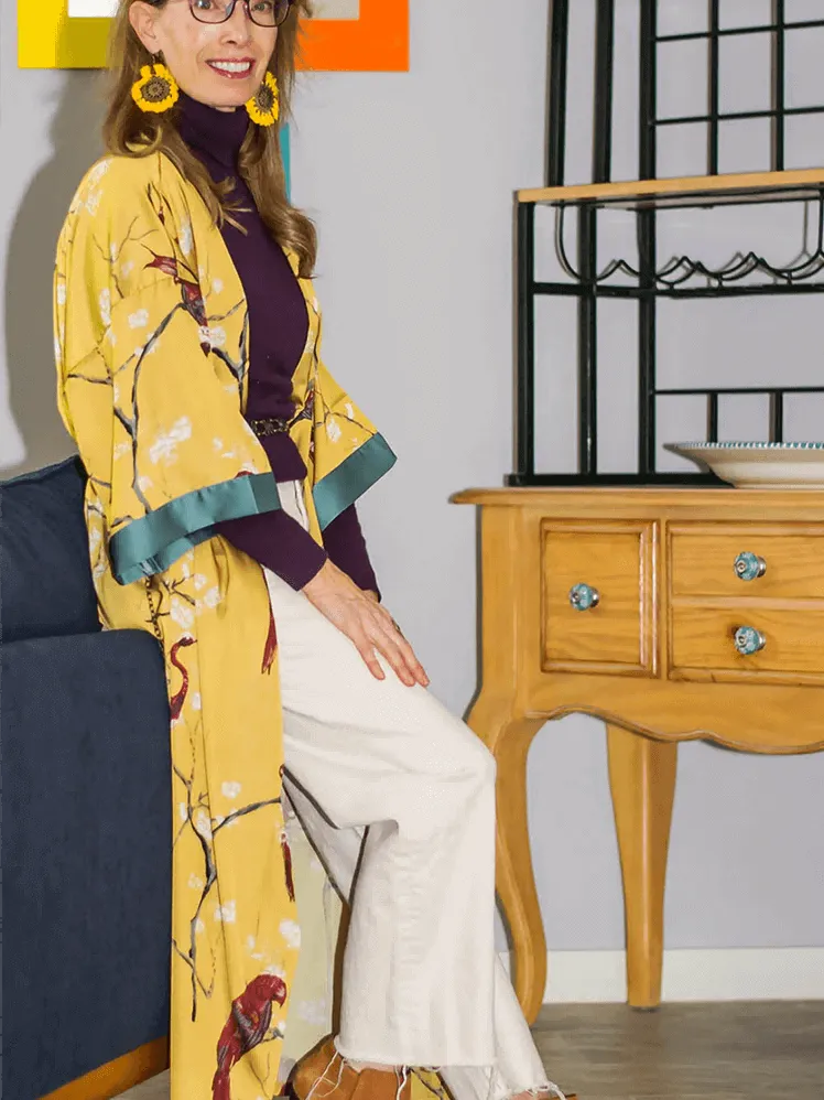 Bird Print Kimono Robe