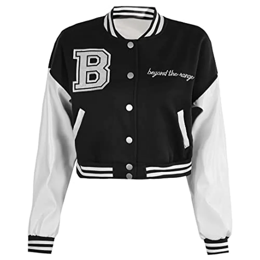 Black And White Cropped Varsity Jacket - William Jacket