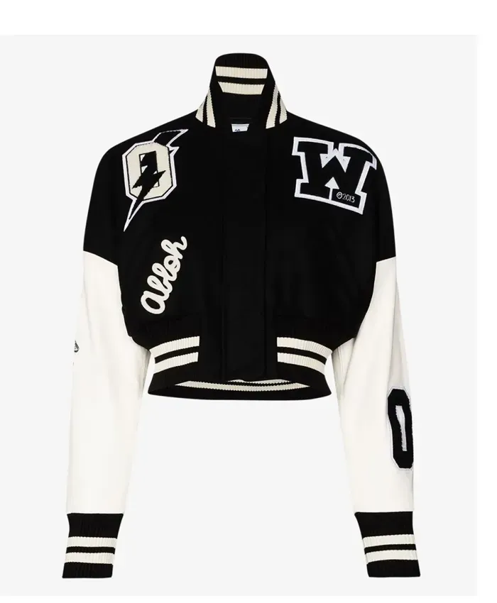 Black And White Cropped Varsity Jacket - William Jacket