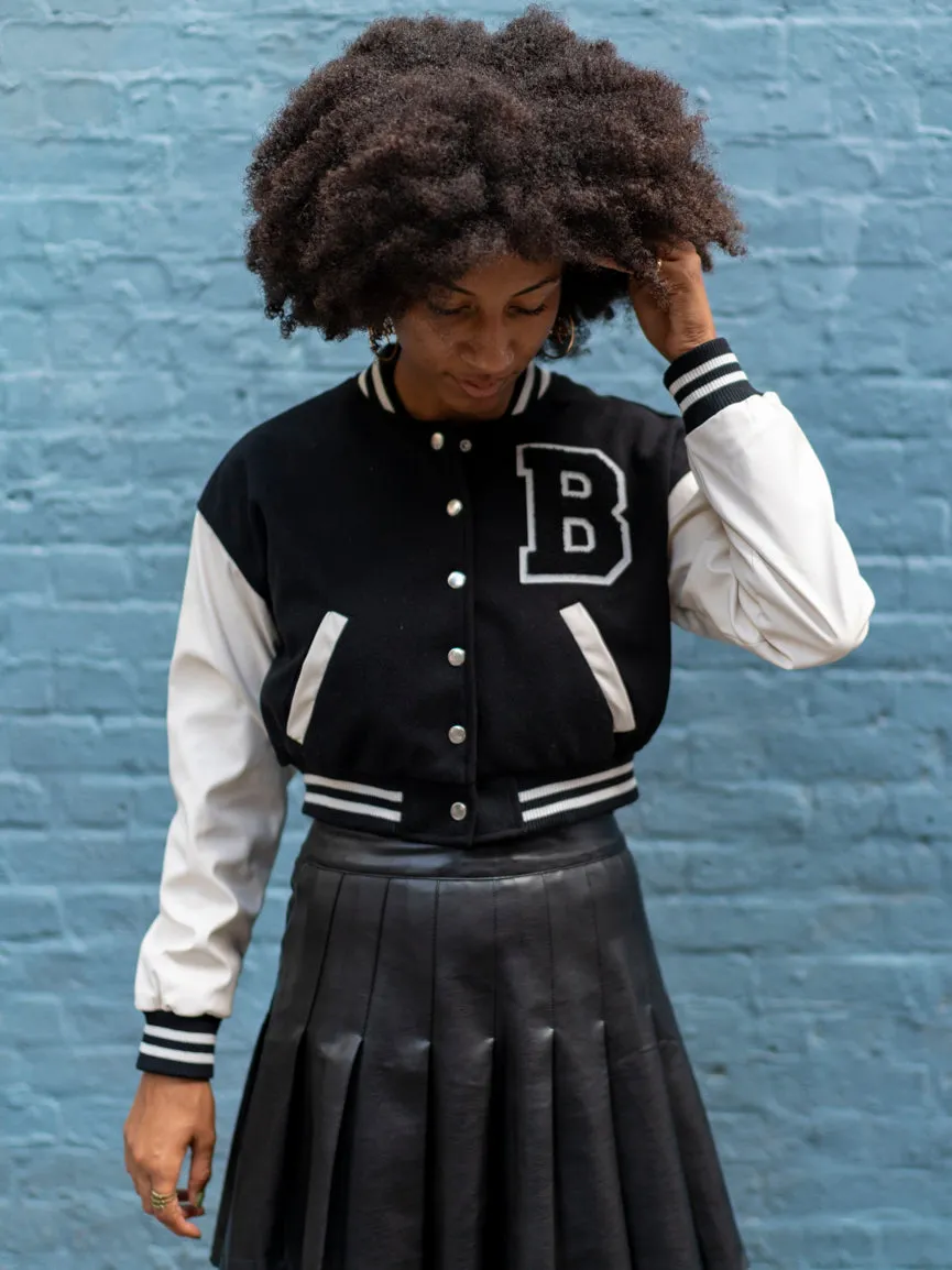 Black And White Cropped Varsity Jacket - William Jacket