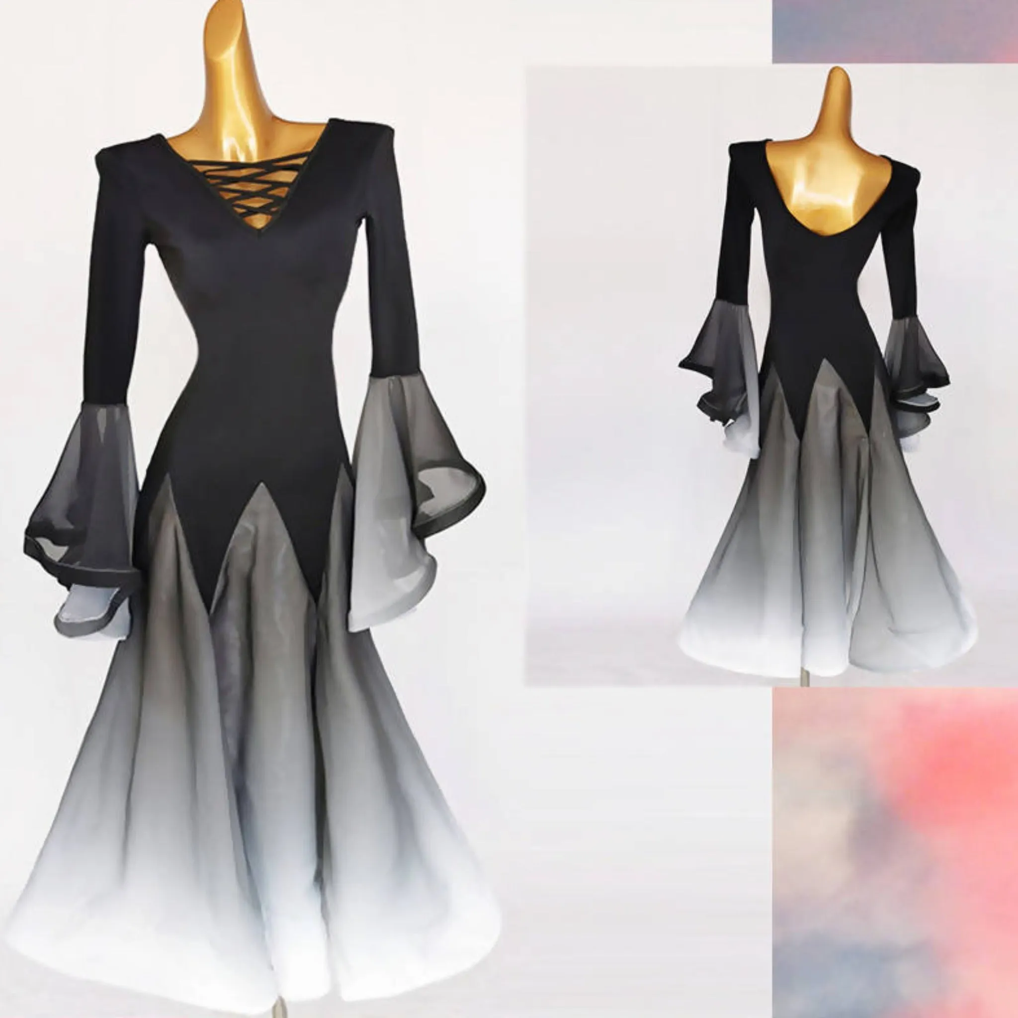 Black Grey Fade Standard Dance Dress.