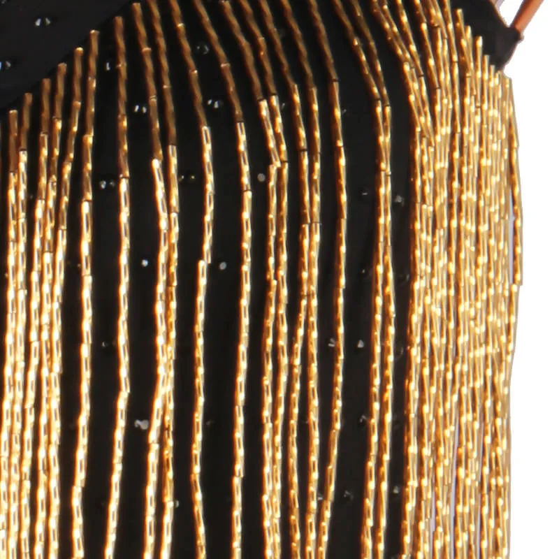 Black Latin Dancewear with Gold Fringe | One Sleeve | $228.