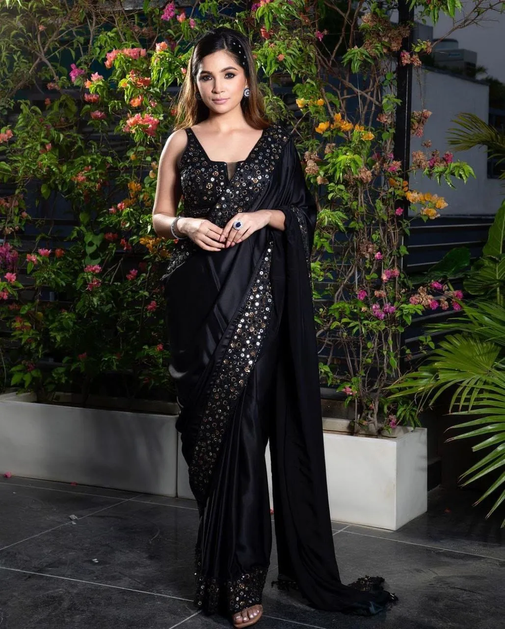 Black Sequins Saree for Women | Shop Now at FOF001BSS