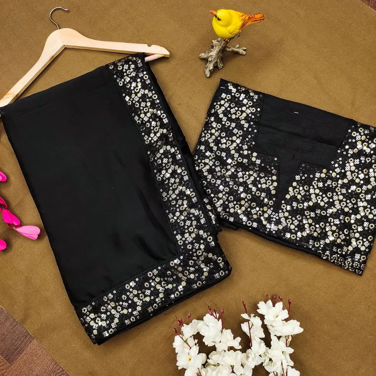 Black Sequins Saree for Women | Shop Now at FOF001BSS