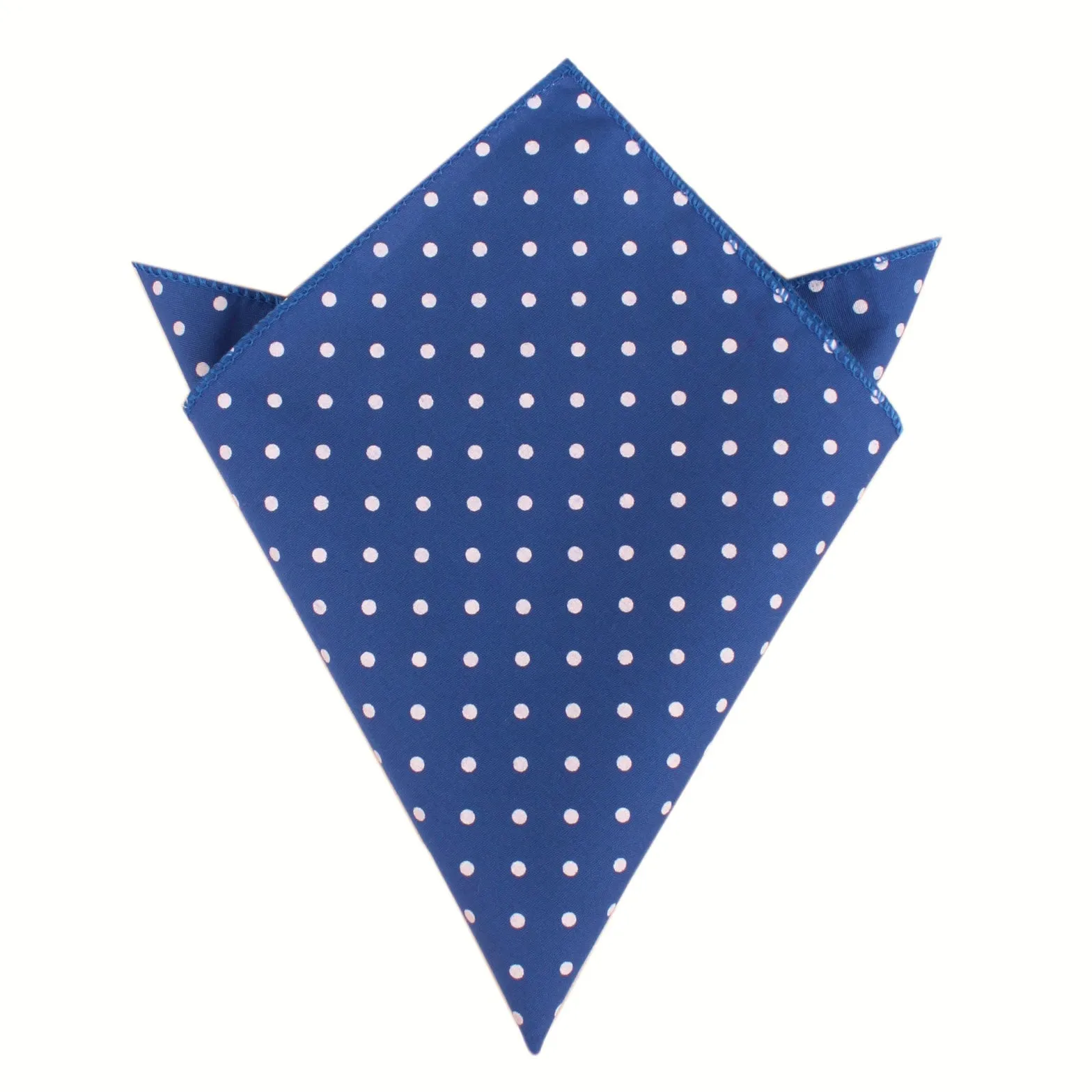 Blue Cotton Pocket Square with Mini White Polka Dots