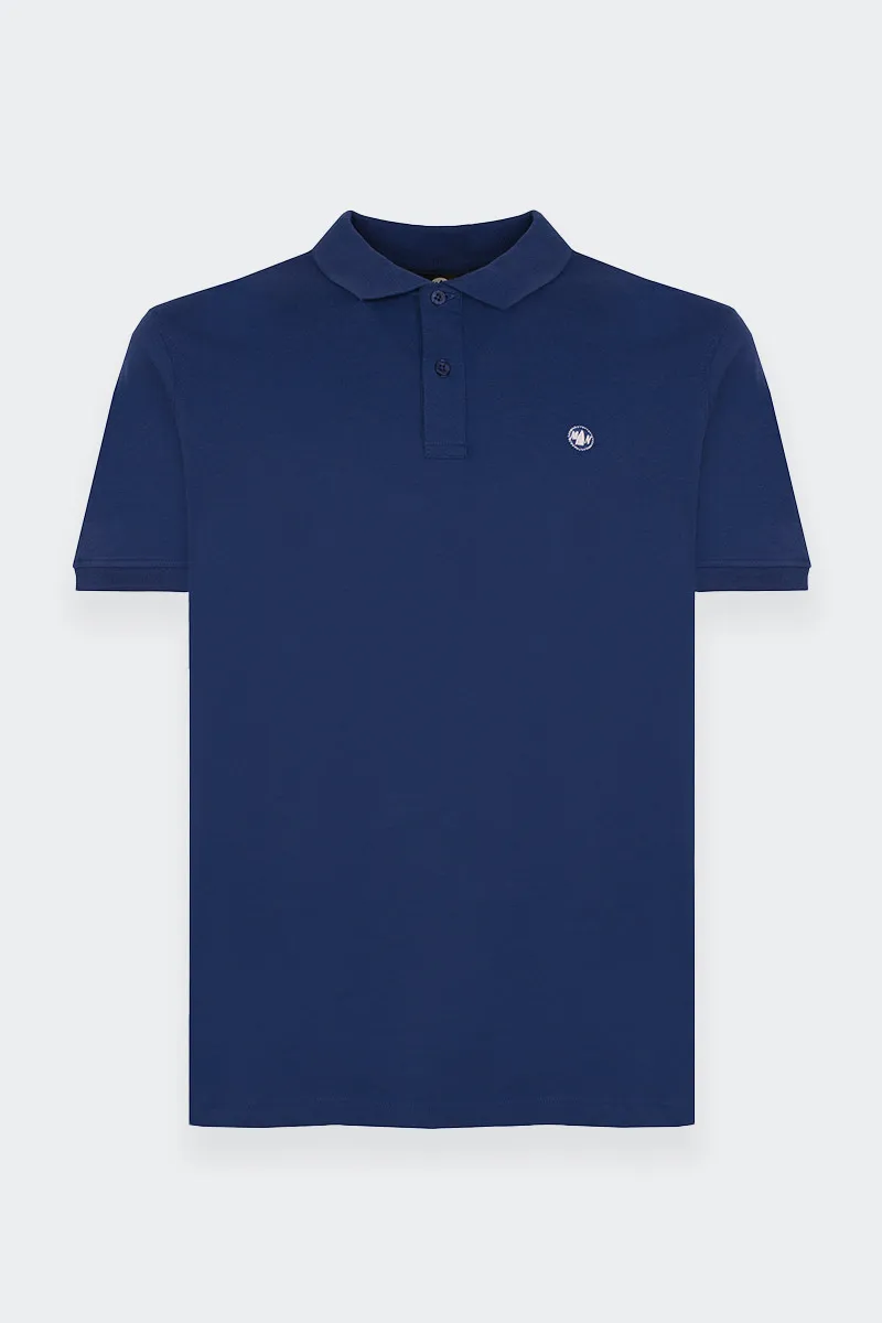 Blue cotton stretch polo shirt.