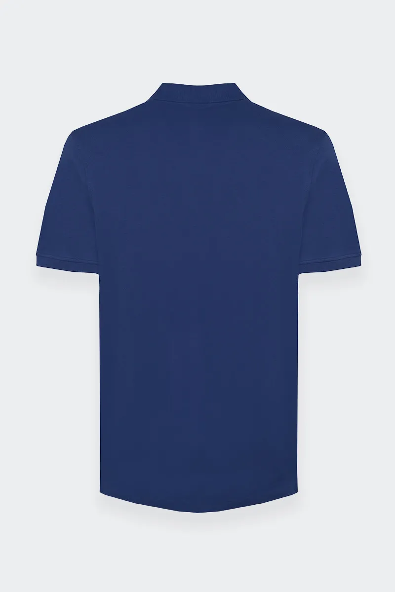 Blue cotton stretch polo shirt.