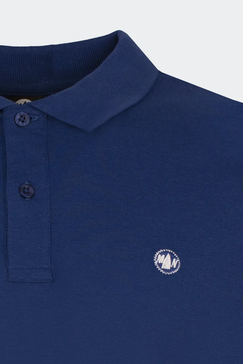 Blue cotton stretch polo shirt.