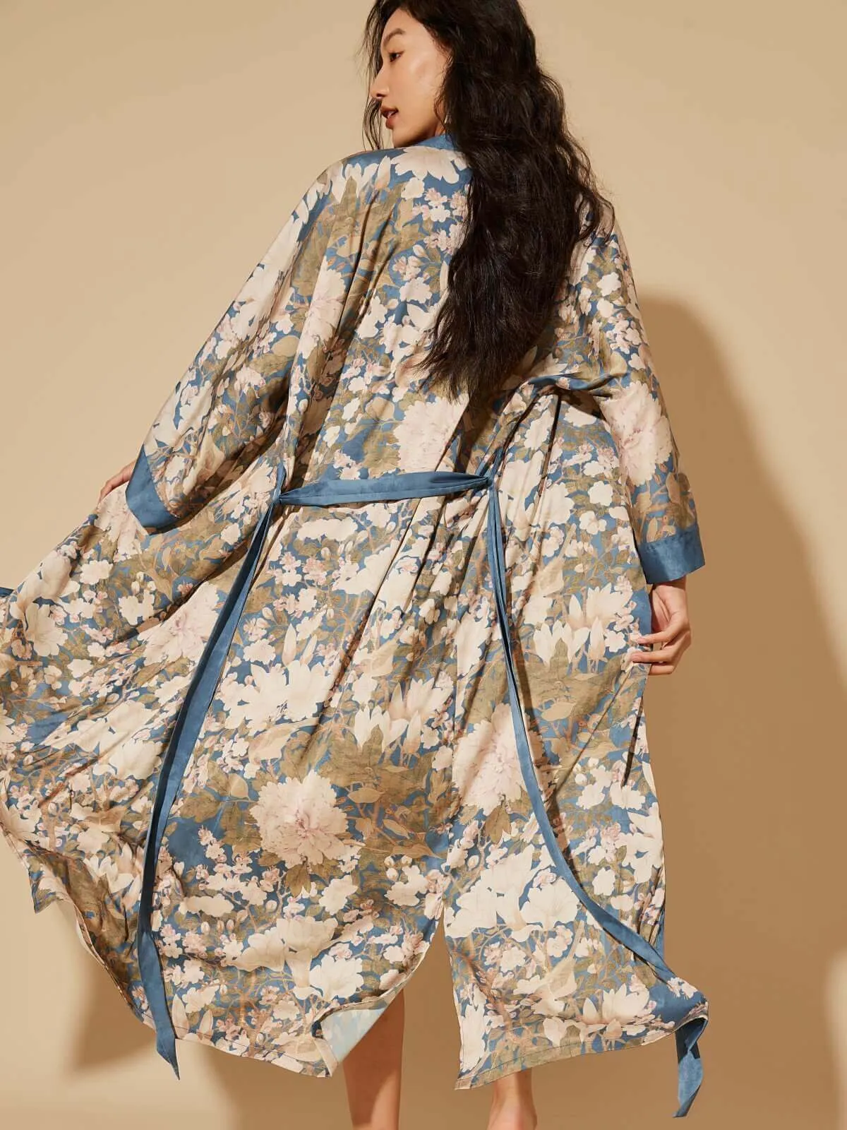 Blue Floral Kimono Robe