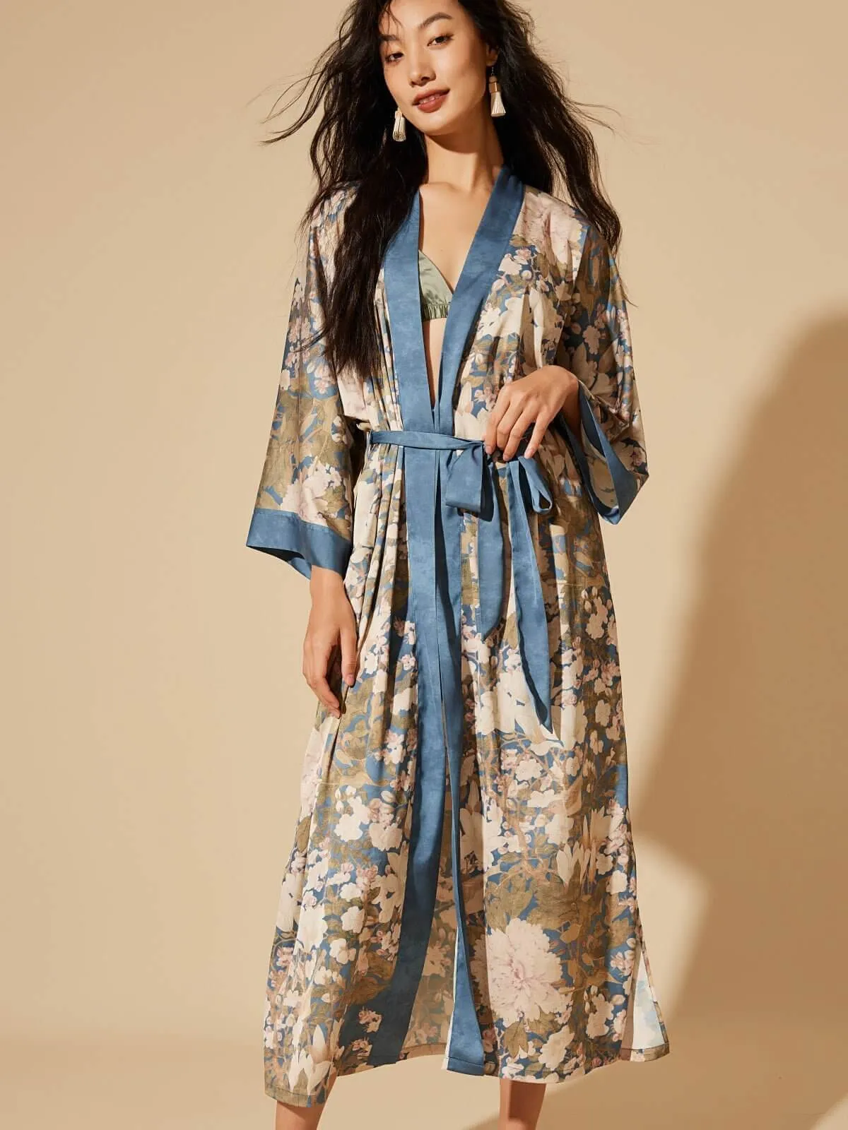 Blue Floral Kimono Robe