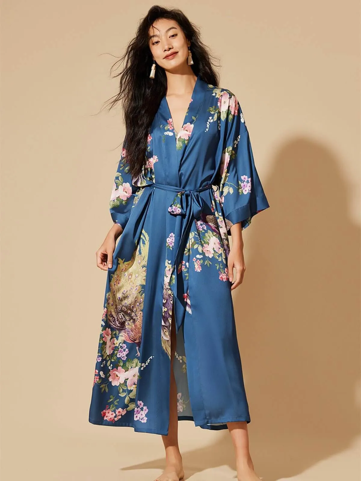 Blue Silk Kimono Robe