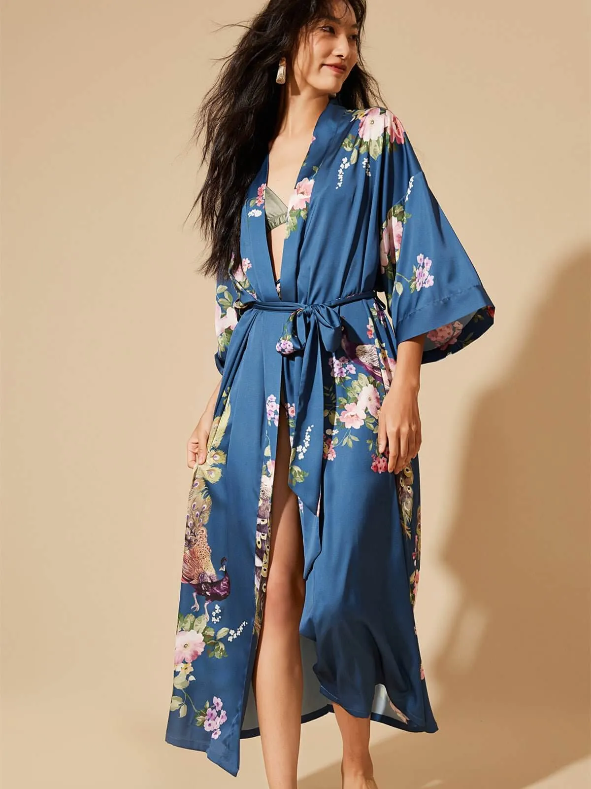 Blue Silk Kimono Robe