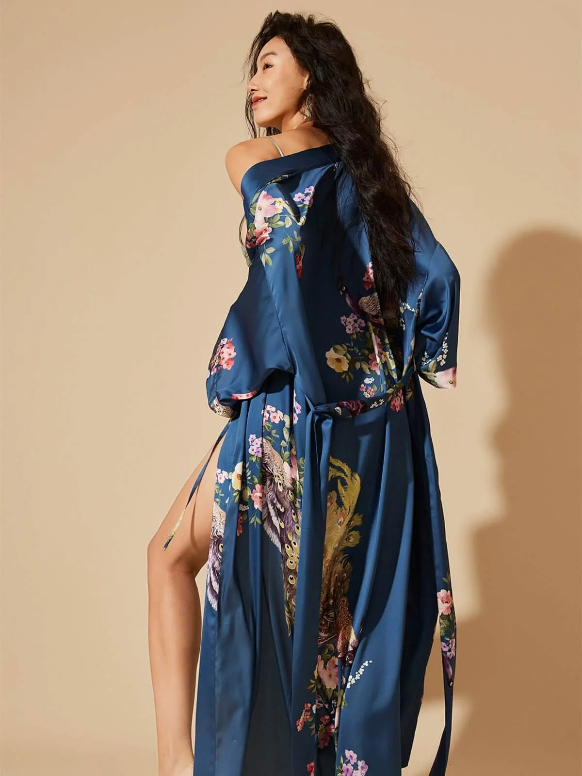 Blue Silk Kimono Robe