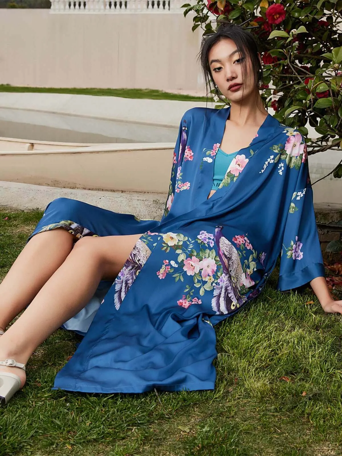 Blue Silk Kimono Robe