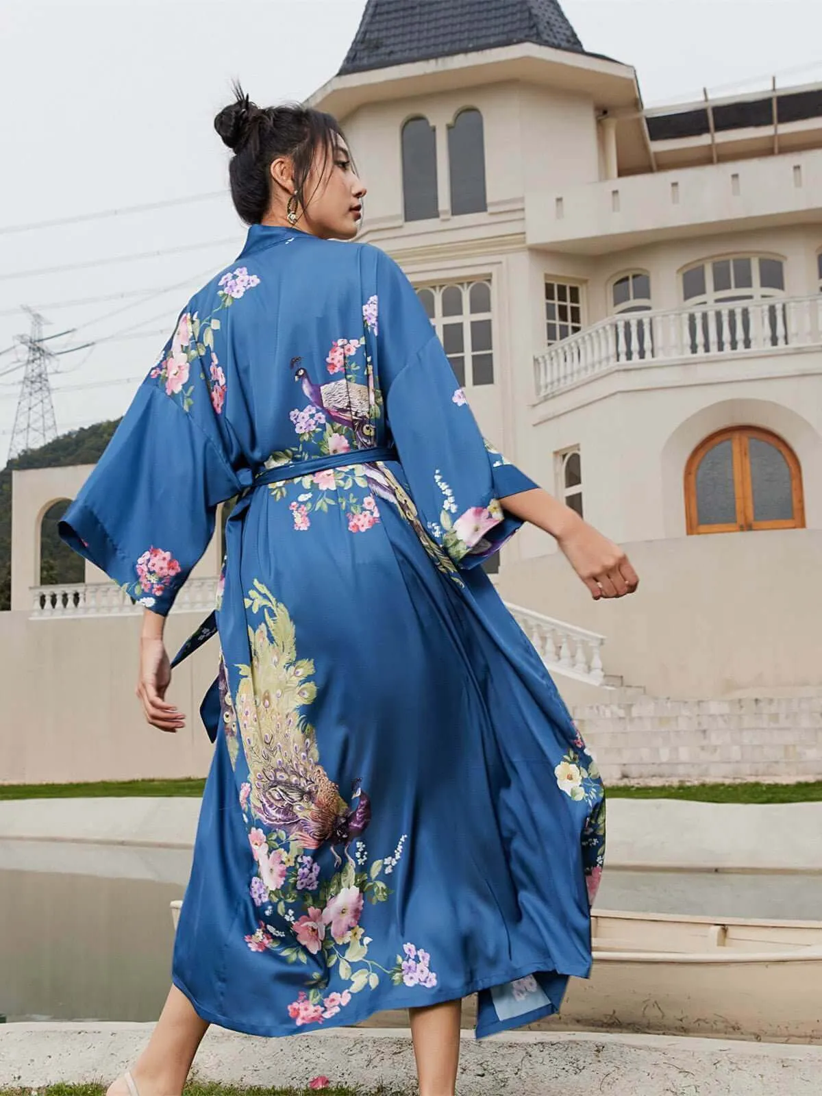 Blue Silk Kimono Robe