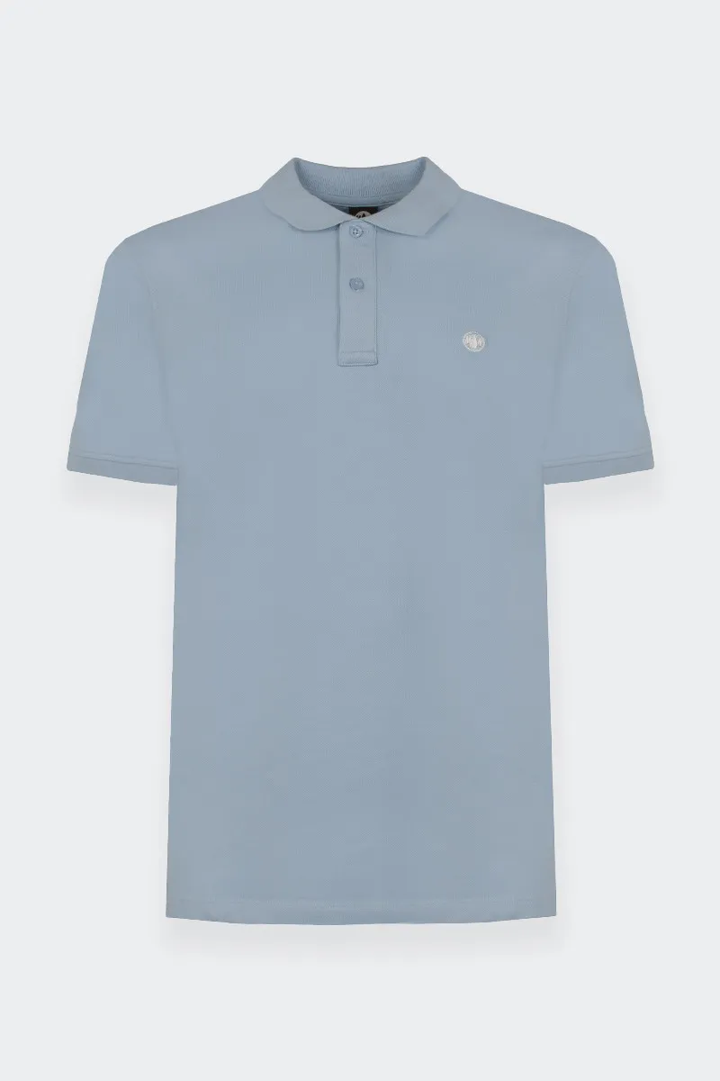 Blue stretch cotton polo shirt.