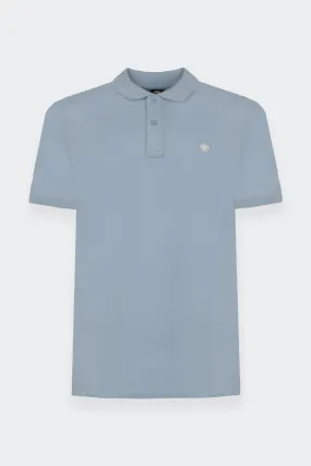 Blue stretch cotton polo shirt.