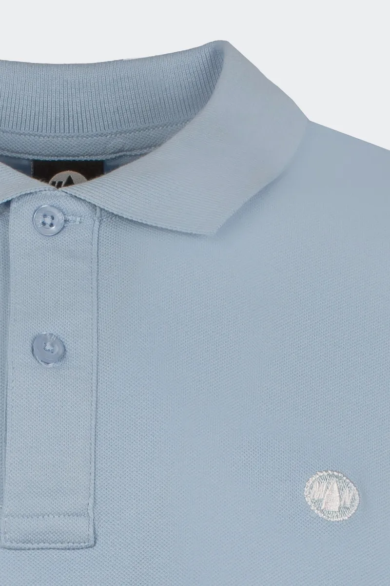 Blue stretch cotton polo shirt.