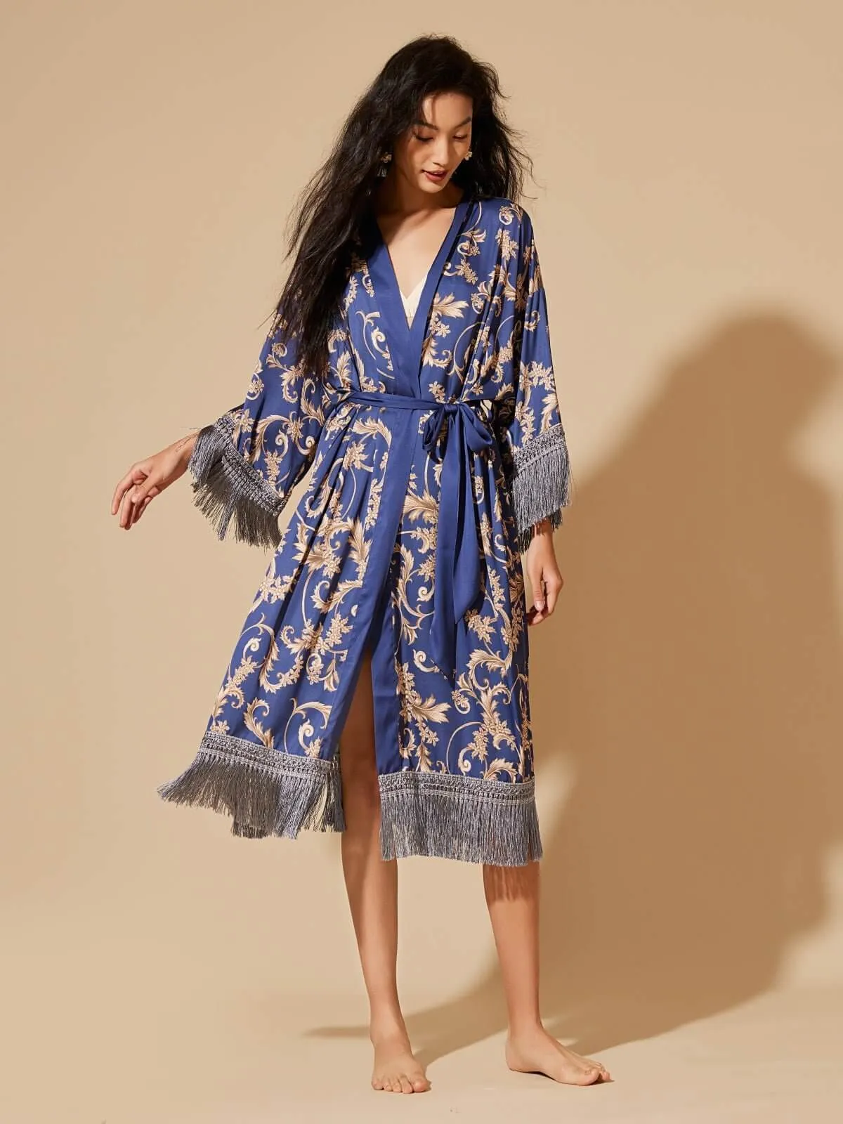 Blue Tassels Kimono Robe