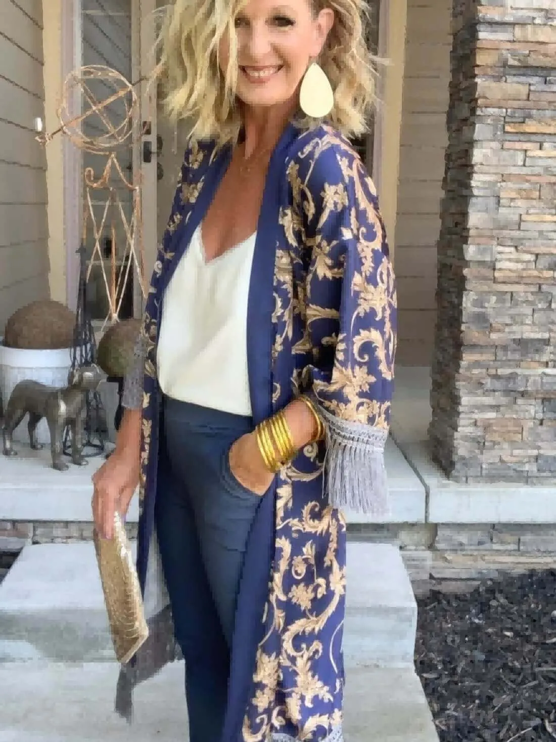 Blue Tassels Kimono Robe