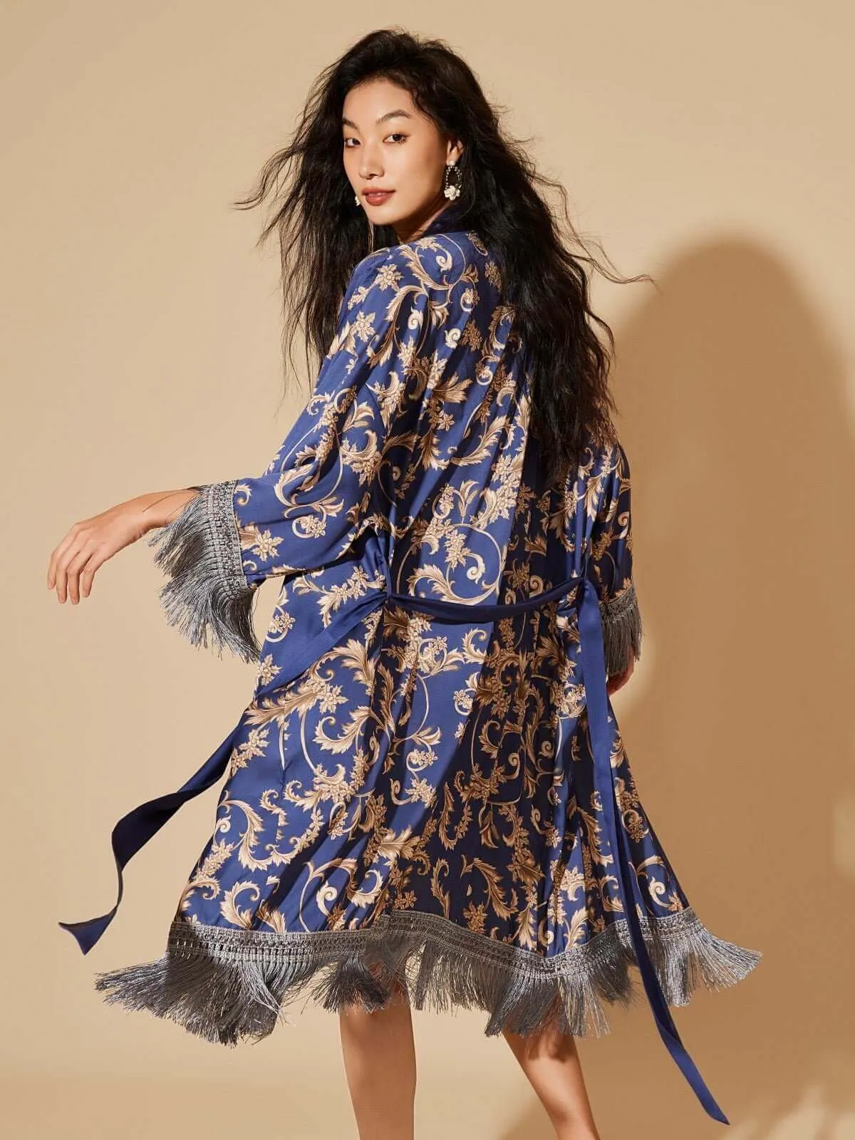 Blue Tassels Kimono Robe