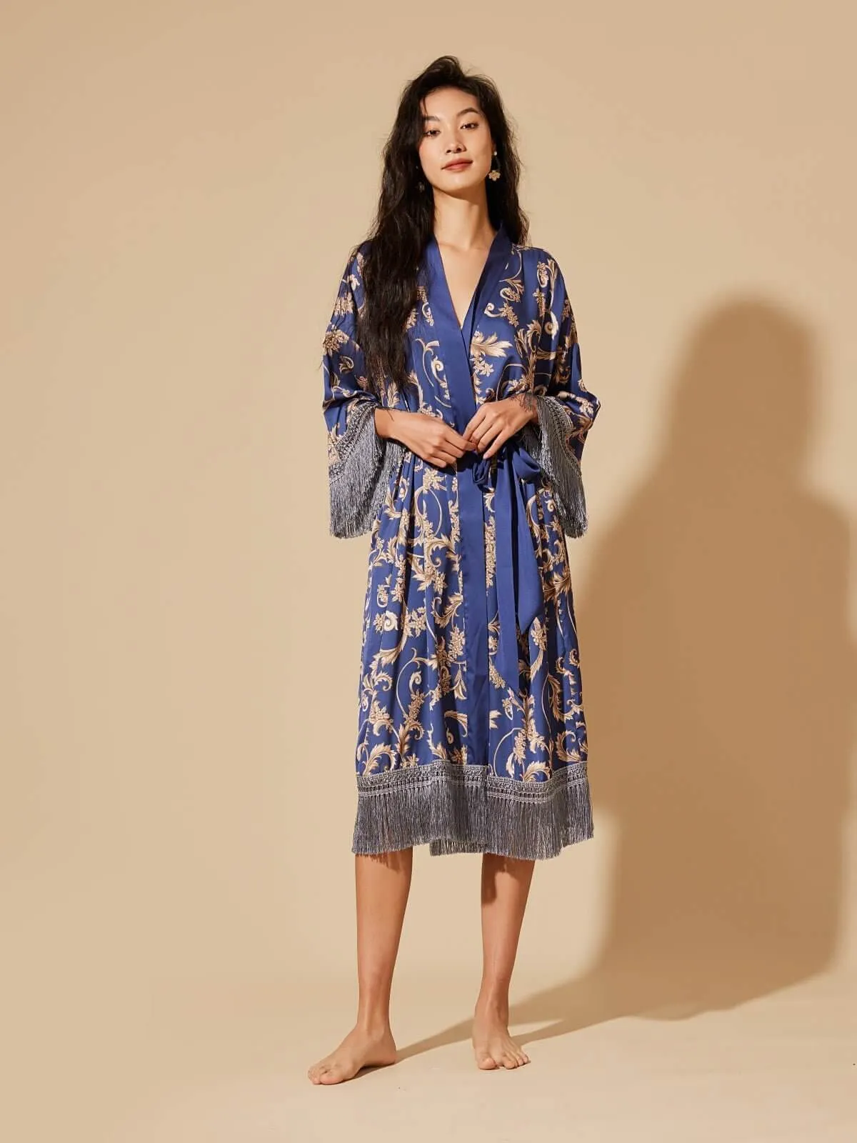 Blue Tassels Kimono Robe