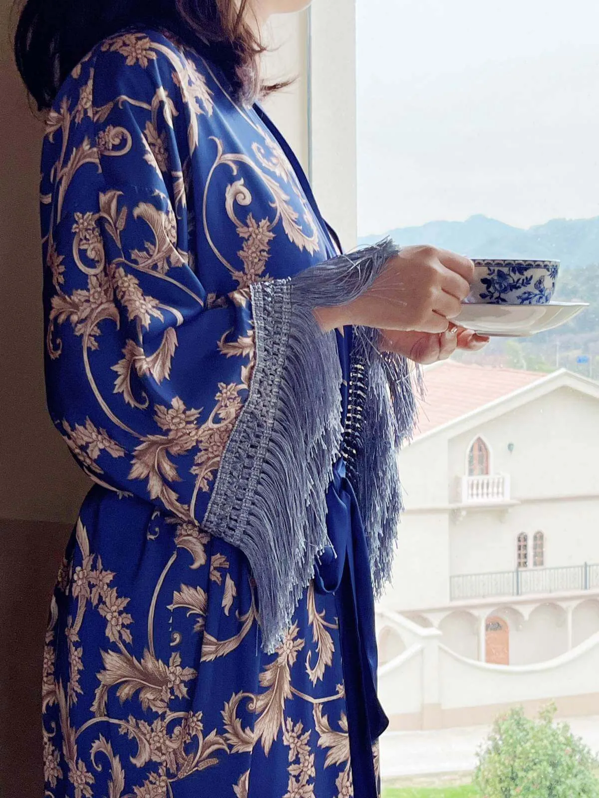 Blue Tassels Kimono Robe