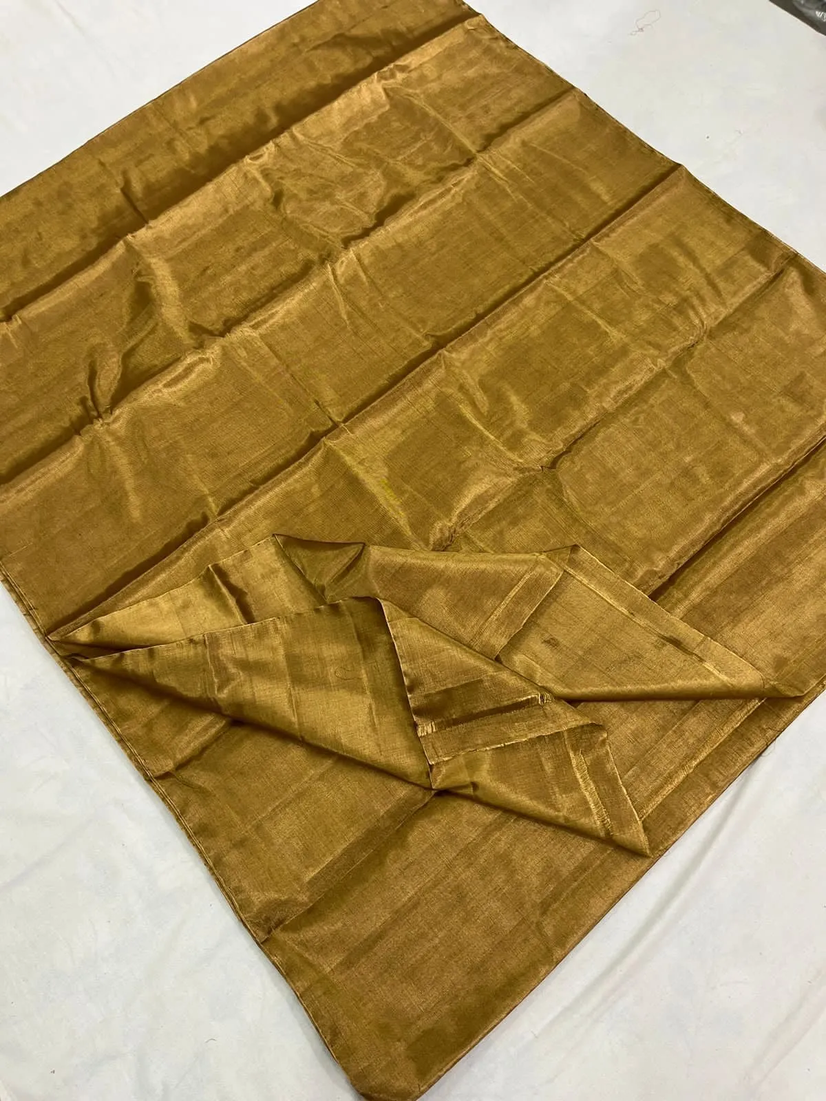 Bollywood Celebrity Golden Tissue Saree - Pure Chanderi Handloom for Women.