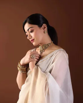 Bollywood Celebrity Rashmika Pure Katan Silk Saree Women's Fashion - SHABI001BR