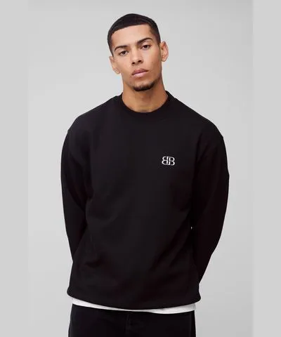 boohooMAN Mens Oversized B Embroidered Sweatshirt