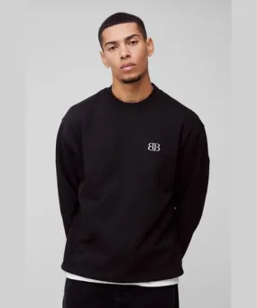 boohooMAN Mens Oversized B Embroidered Sweatshirt