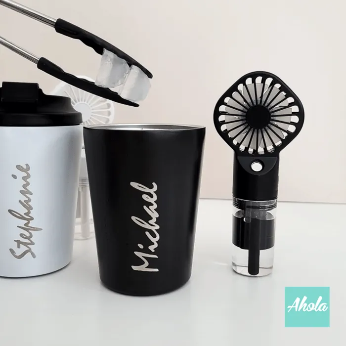 【Breeze】Engraved Stainless Steel Hot or Cold Coffee Cup + Mini Fine Mist Fan 刻字不鏽鋼保冷/保温咖啡杯+便攜水冷噴霧風扇套裝