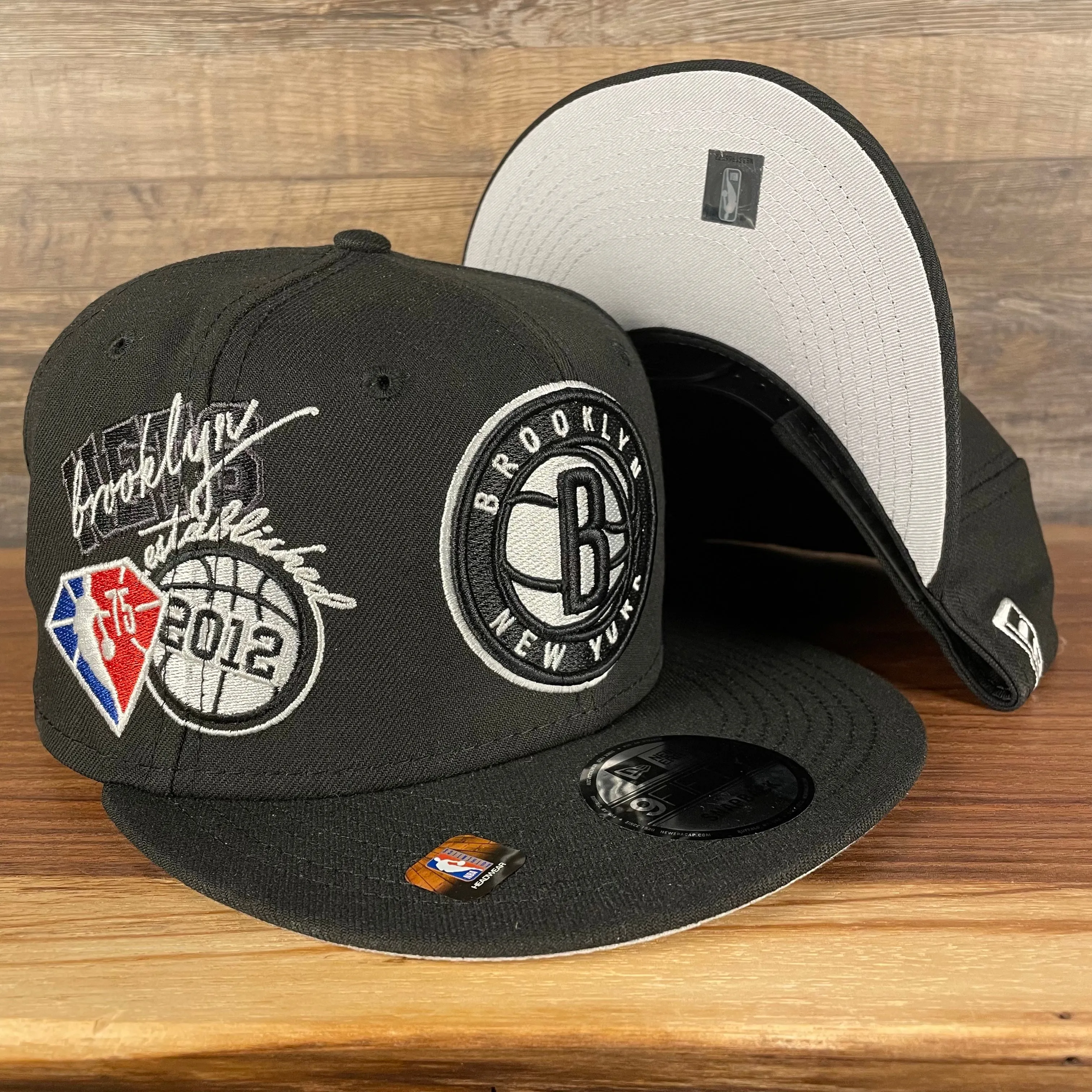 Brooklyn Nets 75th Anniversary Snapback Hat | Black Gray Bottom