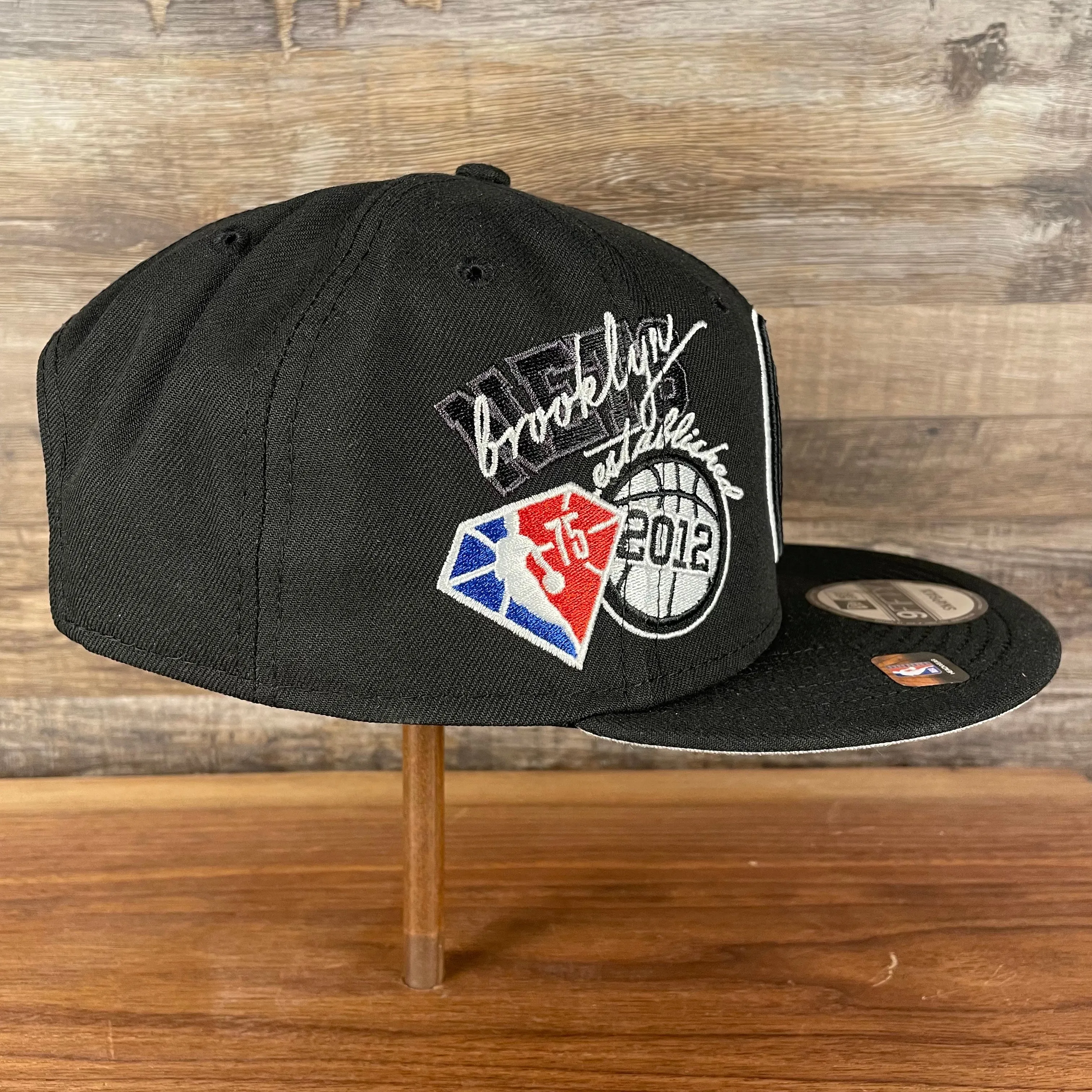 Brooklyn Nets 75th Anniversary Snapback Hat | Black Gray Bottom