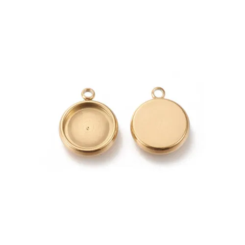 Cabochon Setting, 304 Stainless Steel, Pendant Base, Round, Gold, Ion Plated, Bezel Cup, Fits 10mm