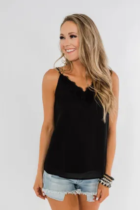 Casual Lace Shift Tank Top - Black