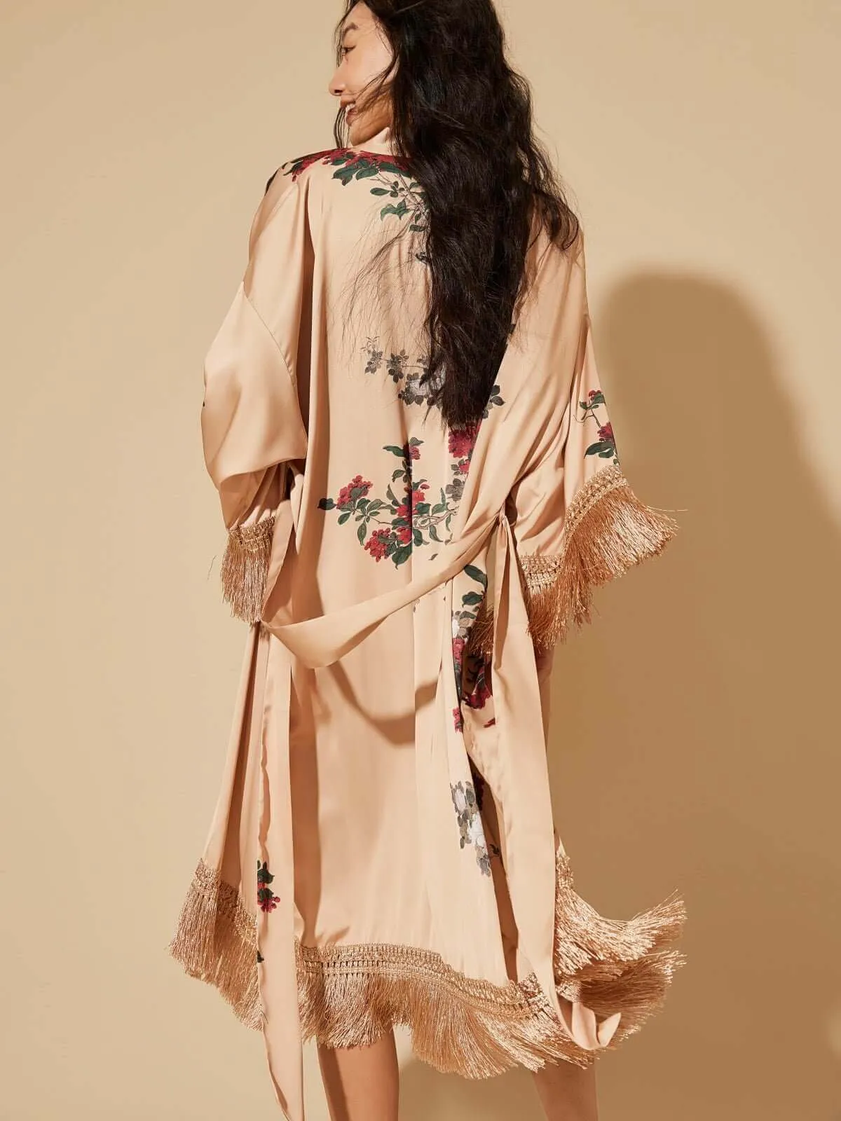 Champagne Kimono Robe with Tassels